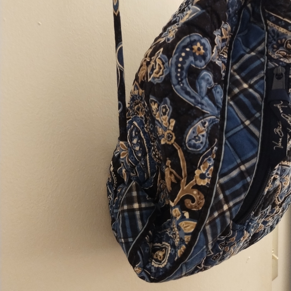 Vera Bradley Drawstring Backpack Blue Floral and Plaid Pattern - Picture 14 of 16